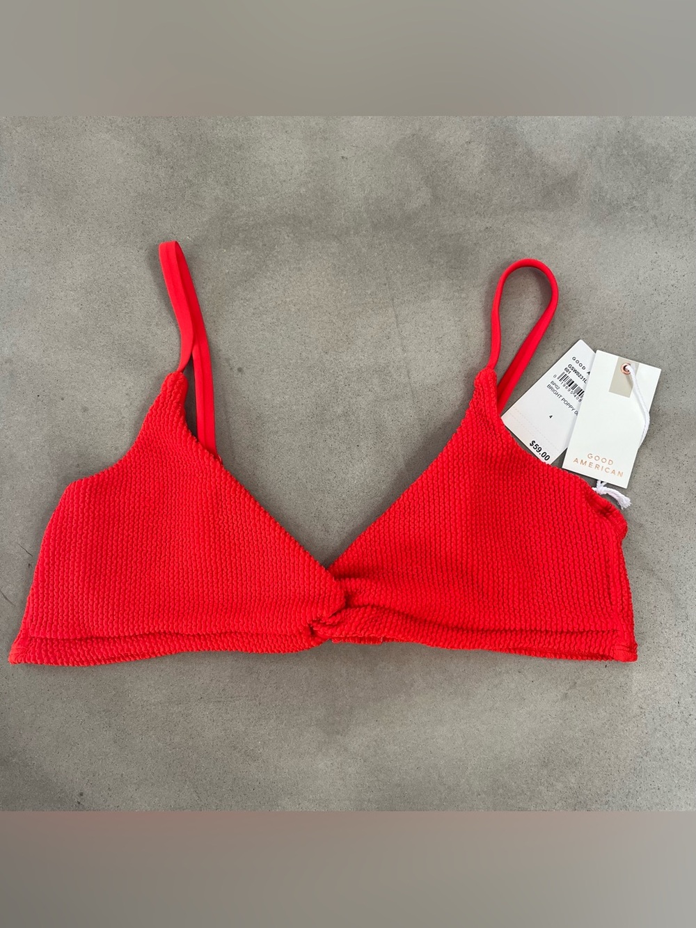 Good American Bright Red Knotted Triangle Bralette